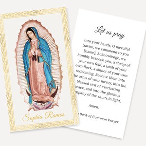 Katholische Gebetskartenvorlage, katholische Beerdigung Massengebetskartenvorlage, Trauerfeier Masse Anpassbare Vorlage Guadalupe Icon Mary