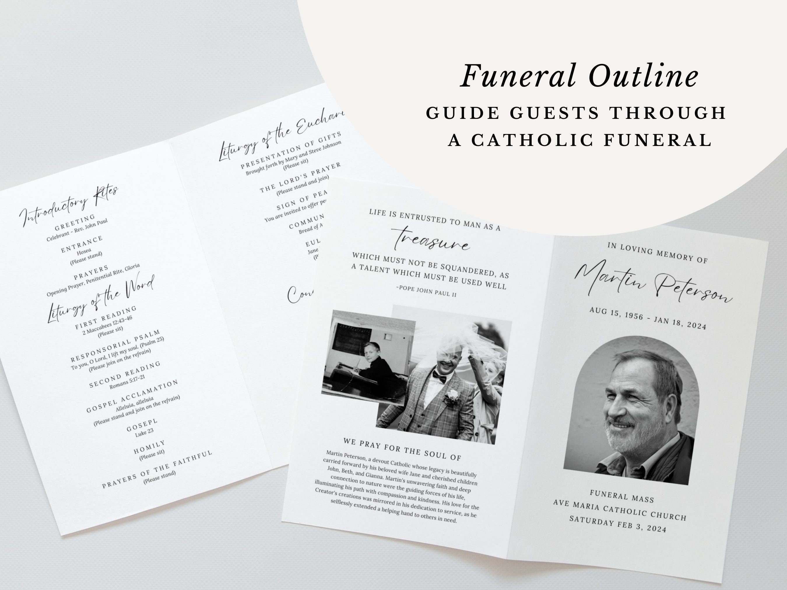 Catholic Funeral Mass Bifold Program Celebration of Life Liturgy for