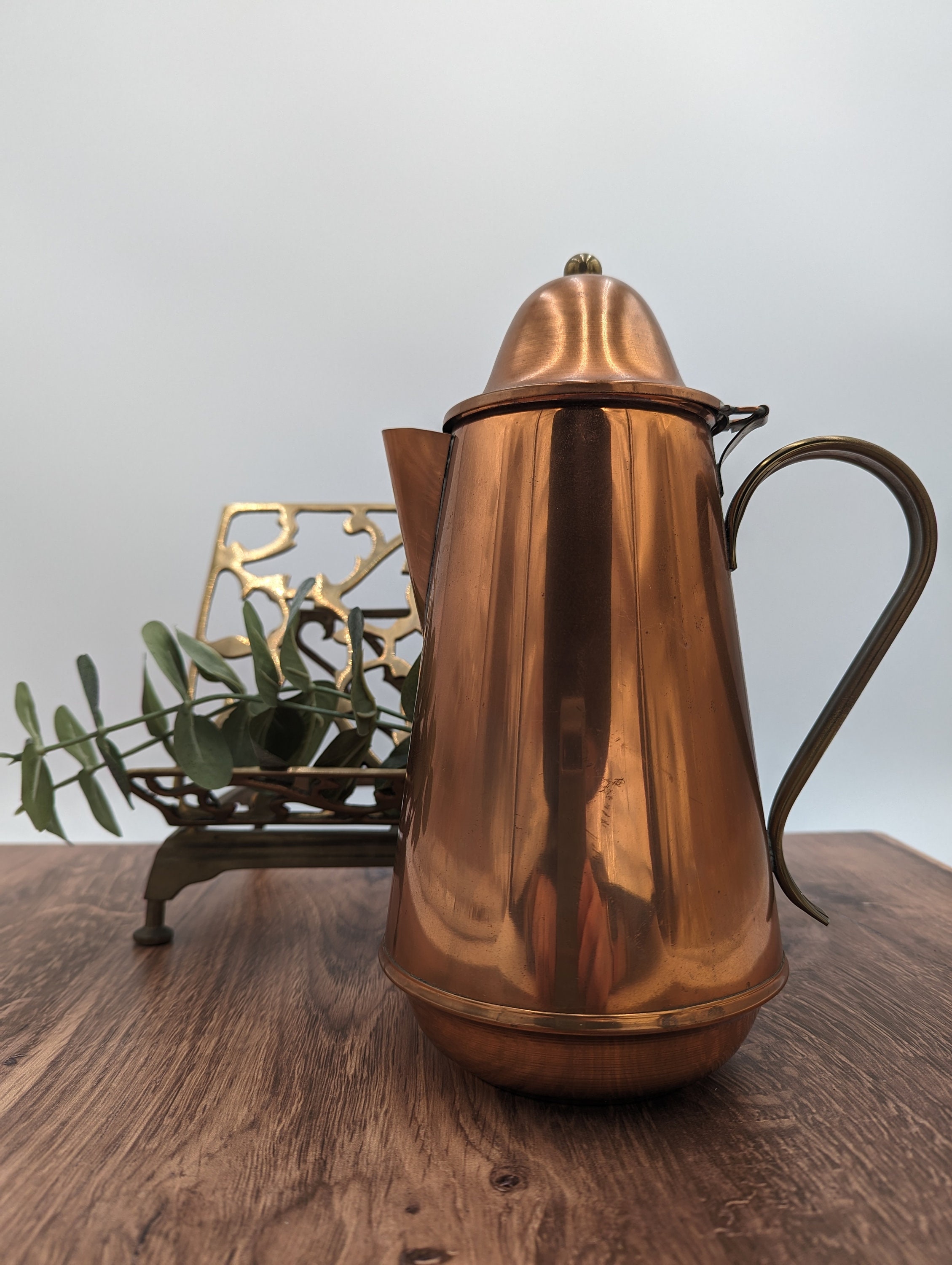 Vintage Midcentury Copper Stove Top Style Coffee Tea Maker Pot With