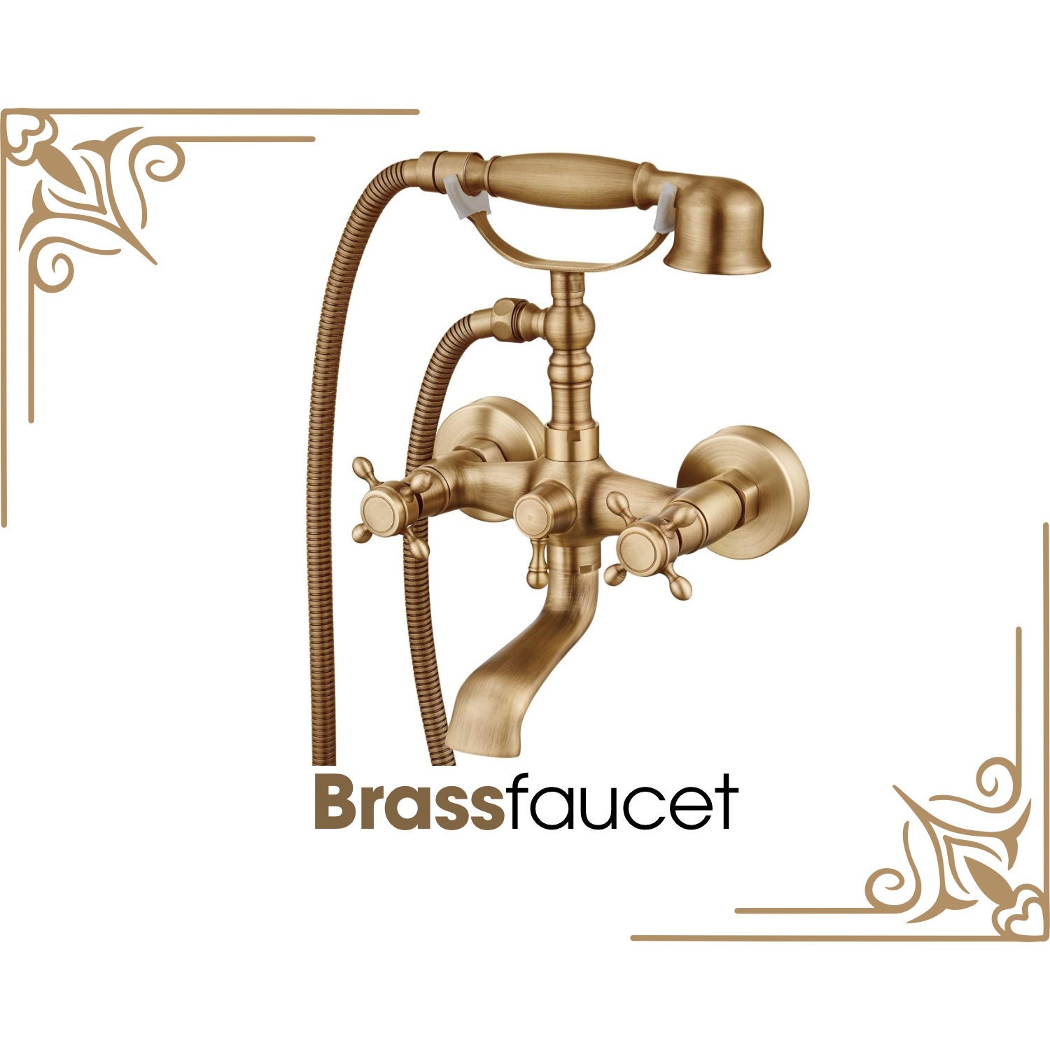 Wall Mount Bathtub Faucet With Handheld Sprayer Antique Brass Tub ...