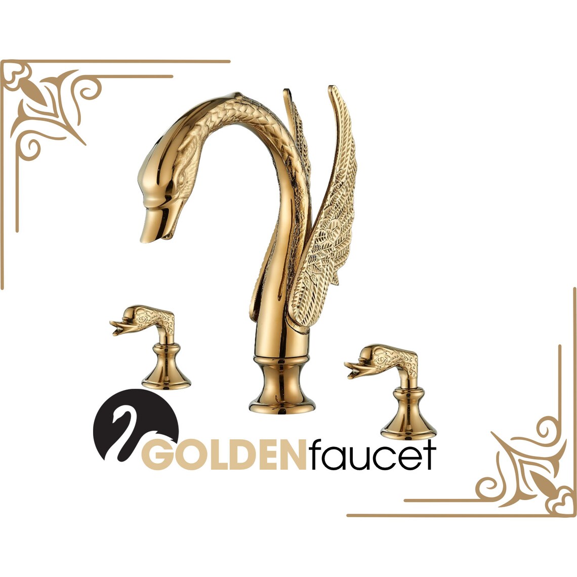 Gold Swan Bathroom Faucet 3 Holes Widepspread Bathroom Faucet Double