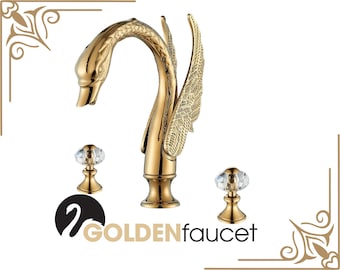 Gold Swan bathroom Faucet 3 Holes Widepspread Bathroom Faucet Double Crystal Handles Basin Faucet Sink Mixer Tap