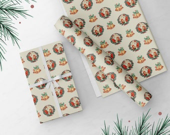 Vintage-Inspired Santa Wrapping Paper - Christmas Wrapping Paper - Holiday Wrapping Paper