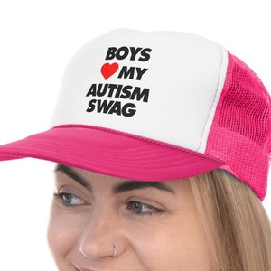 Boys Love My Autism Swag Trucker Cap, Foam/Mesh Back Snapback, Funny Hat Gag Gift, Meme Hat, Lake Hat, Float Trip Hat, Funny Trucker Hat