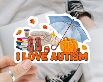 I Love Autism Matte Vinyl Sticker, Autumn Fall Sticker, Waterbottle Sticker,Waterproof Hydroflask Cup Sticker,Laptop Sticker, Funny Stickers