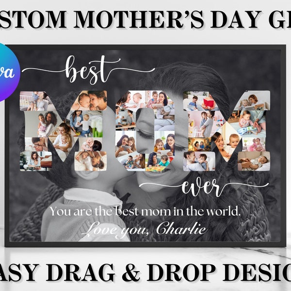 Collage de fotos de mamá, regalo personalizado para mamá, collage de fotos personalizado, marco de fotos de mamá, plantilla de Canva de arrastrar y soltar, regalo del Día de las Madres, regalo para ella