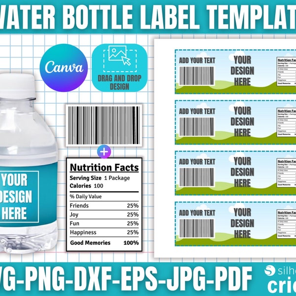 Water Bottle Label Template, 8 oz Water Bottle Template, Water Bottle Label Blank Template, DIY Label Template, Birthday Party Favors