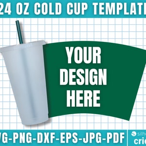 Modello Svg per tazza fredda da 24 once, Modello Svg per tazza fredda senza foro, Modello per avvolgimento tazza fredda senza foro, Modello per avvolgimento completo da 24 once, Modello Svg