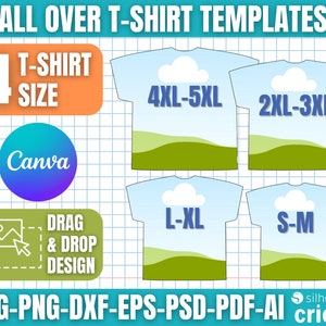 All Over T-Shirt Template, T-Shirt Design Template, All Over T-Shirt Sublimation Template, T-Shirt Outline, Drag and Drop Canva Template