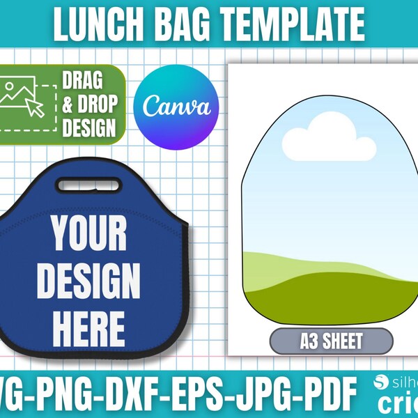 Lunch Bag Template, Lunch Tote Template Svg, Lunch Bag Sublimation, Lunch Sublimation Bag, Bag Template Svg, Drag and Drop Canva Template