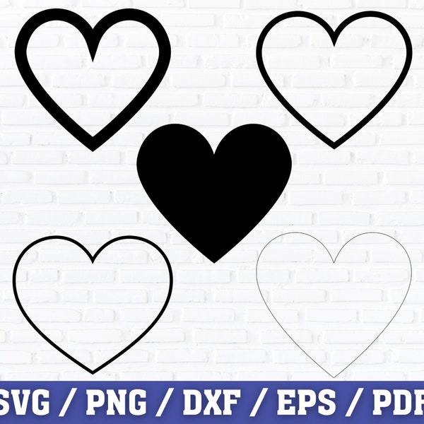 Hearts Svg Bundle, Heart Outline Svg, Heart Cut Files, Heart Clipart, Hearts Svg, Love Svg, Solid Heart Svg, Png, Dxf, Eps, Pdf