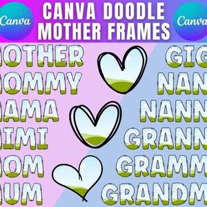 Plantilla Canva del Día de la Madre, Marco de fotos de mamá, Marco de fotos de mamá, Collage de fotos de mamá mamá, Letras de garabatos de Canva, Plantilla de Canva de arrastrar y soltar