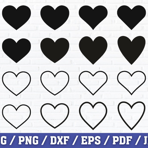 Paquete de corazones svg, contorno del corazón svg, archivos de corte de corazón, imágenes prediseñadas del corazón, corazones svg, amor svg, corazón sólido svg, marco del corazón svg, png, dxf, eps