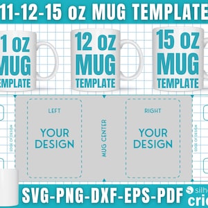 11-12-15 oz Mug Template, Full Wrap Template, Mug Full Wrap Template, Sublimation Mug Template for Cricut, Mug Press, Mug Template Svg