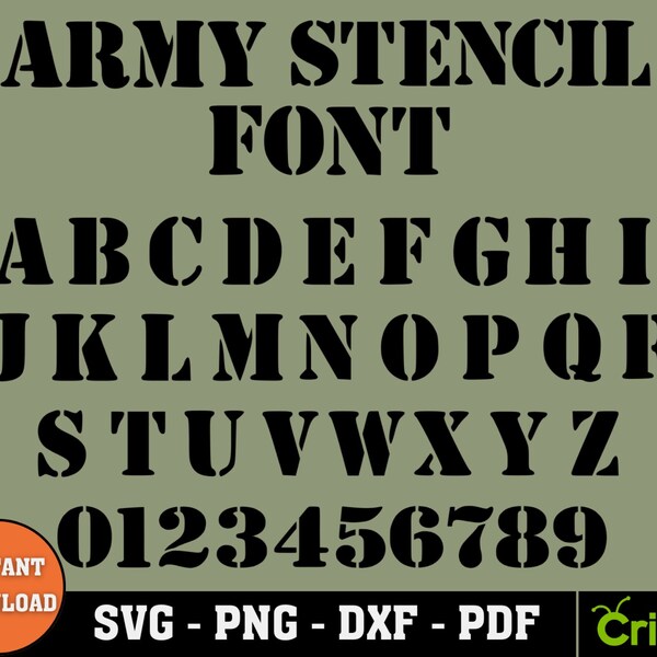 Police de pochoir de l’armée SVG, police de pochoir SVG, alphabet de pochoir, police de l’armée, police d’école, police d’affiche, fichiers SVG Cut pour Cricut Silhouette