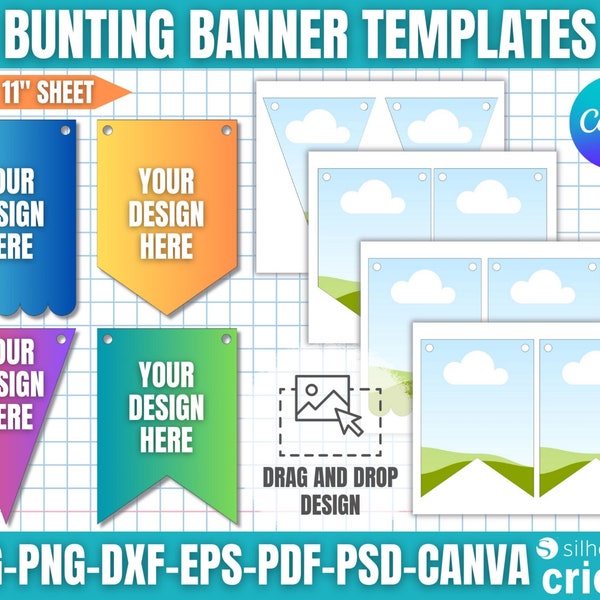 Bunting Banner Template, Bunting Banner Svg, Flag Banner Svg, Bunting Flag Svg, Birthday Garland, Canva Template, Cricut, Laser Cut Files