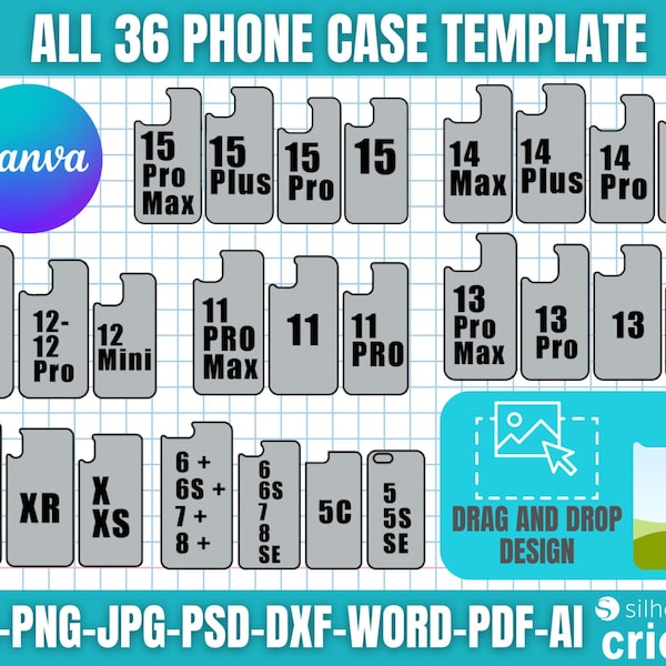 36 Phone Case Template Mega Bundle, iphone Case Template, iphone Sublimation Template, Smartphone Case Template, Canva Editable Template