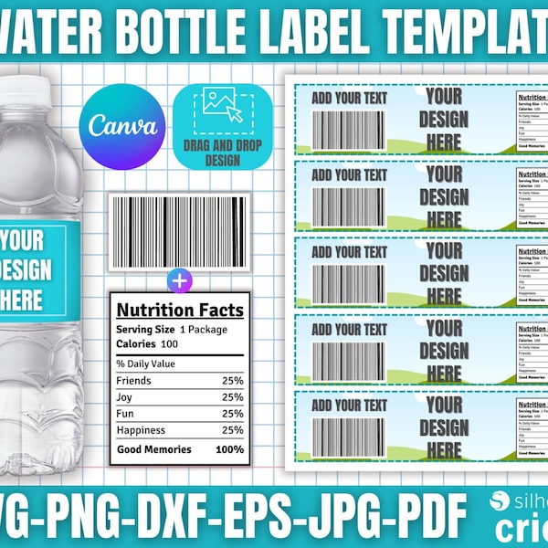 Water Bottle Label Template, 16 oz Water Bottle Template, Water Bottle Label Blank Template, DIY Label Template, Birthday Party Favors