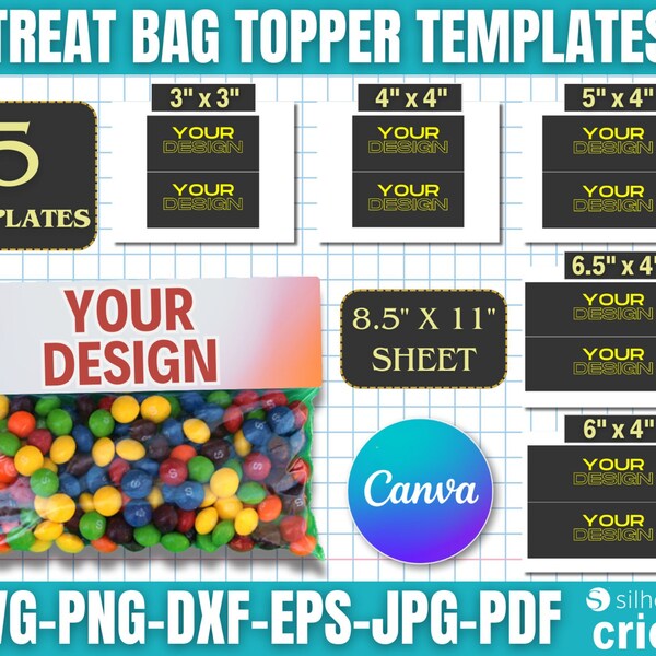 Treat Bag Topper Templates, Treat Bag Topper Svg, Editable Bag Topper, Treat Bag Template, Treat Bag Stickers, Party Favor Template