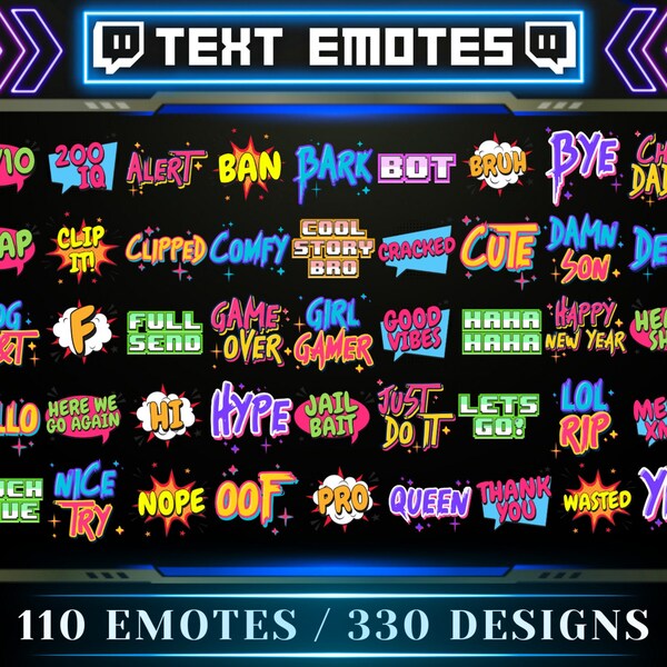 110 Twitch Text Emote | Text Emotes, Twitch Emotes, Discord Emote, GG Emote, Sub Emote, Hi Emote, Hype Emote, Emote Pack, 330 Designs