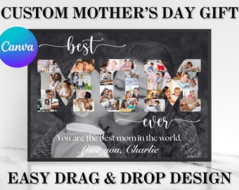 Mom Photo Collage, Custom Gift for Mom, Custom Photo Collage, Mom Photo Frame, Drag and Drop Canva Template, Mothers Day Gift, Gift for Her