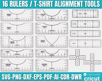 Herramienta de alineación de camisetas SVG, regla de camiseta SVG, guía de colocación de camisetas, guía de colocación de camisas, regla de colocación, adulto-joven-niño-bebé