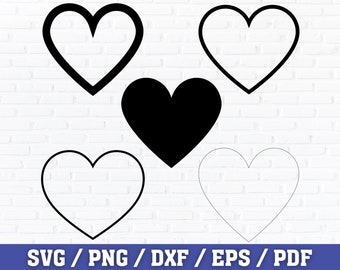 Pacchetto Svg di cuori, contorno del cuore Svg, file tagliati a cuore, clipart cuore, cuori Svg, amore Svg, cuore solido Svg, Png, Dxf, Eps, Pdf