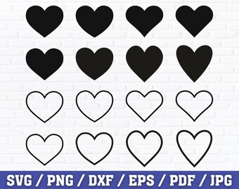 Pacchetto Svg di cuori, Contorno del cuore Svg, File tagliati a cuore, Clipart cuore, Cuori Svg, Amore Svg, Cuore solido Svg, Cornice cuore Svg, Png, Dxf, Eps