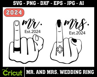 Doigt de mariage SVG, M. et Mme Est 2024 SVG, Mari Femme SVG, Couple SVG, Bague en diamant SVG, Mari Femme à être SVG, Tshirt Mariage SVG Png