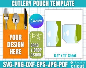 Cutlery Pouch Template, Cutlery Set Template, Cutlery Paper Holder Template, Cutlery Holder SVG, Cutlery Pouch, Drag and Drop Canva Template