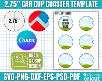 2.75 Car Coaster Template Svg, Car Cup Coaster Template, Car Coaster Sublimation, Car Cup Coaster Svg, Drag and Drop Canva Template