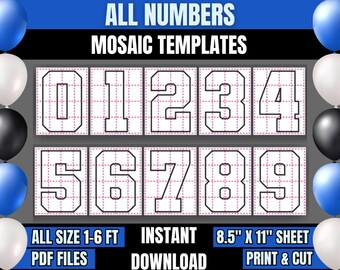 All Numbers Mosaic Balloon Templates, 1-6ft All Size Mosaic Balloon, Square Numbers, Mosaic Number Template, Printable PDF, Instant Download