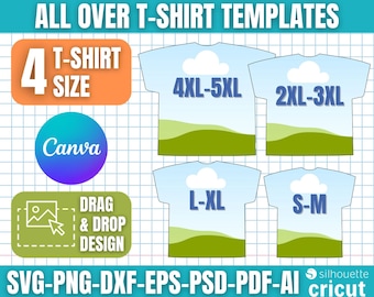 Überall T-Shirt-Vorlage, T-Shirt-Design-Vorlage, Überall T-Shirt-Sublimationsvorlage, T-Shirt-Umriss, Ziehen und ablegen Canva-Vorlage