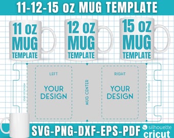 11-12-15 oz Mug Template, Full Wrap Template, Mug Full Wrap Template, Sublimation Mug Template for Cricut, Mug Press, Mug Template Svg