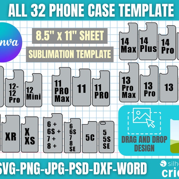 32 Phone Case Template Mega Bundle, iphone Case Template, iphone Sublimation Template, Smartphone Case Template, Canva Editable Template