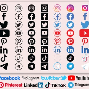 Social Media Icons SVG Bundle | 56 Icon Logos | Facebook | Instagram | Pinterest | YouTube | Twitter | Linkedin | TikTok | Telegram