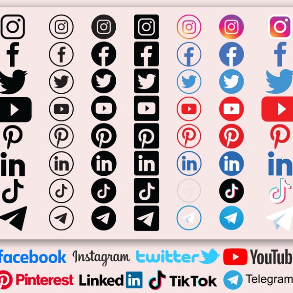 Social Media iconen SVG-bundel | 56 pictogramlogo's | Facebook| Instagram | Pinterest | YouTube | Twitter | LinkedIn | TikTok | Telegram