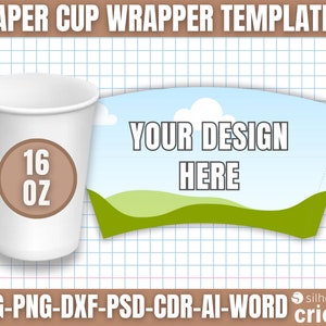 Paper Cup Wrapper Template, Paper Coffee Cup Template, Paper Cup Wrapper, Paper Cup Bundle, 4oz 8oz 9oz 12oz 16oz zdjęcie 2