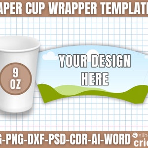 Paper Cup Wrapper Template, Paper Coffee Cup Template, Paper Cup Wrapper, Paper Cup Bundle, 4oz 8oz 9oz 12oz 16oz zdjęcie 4