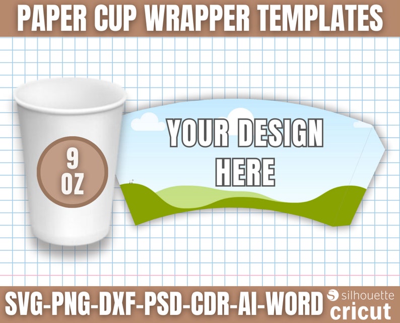 Paper Cup Wrapper Template, Paper Coffee Cup Template, Paper Cup Wrapper, Paper Cup Bundle, 4oz 8oz 9oz 12oz 16oz zdjęcie 4