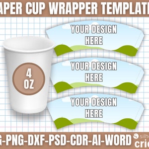 Paper Cup Wrapper Template, Paper Coffee Cup Template, Paper Cup Wrapper, Paper Cup Bundle, 4oz 8oz 9oz 12oz 16oz zdjęcie 6