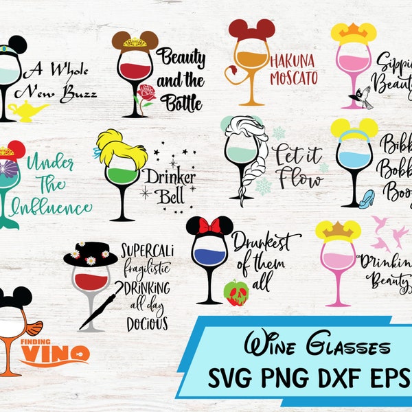 Prinzessin Weinglas SVG, Wein SVG, Cartoon SVG, Prinzessinnen SVG, Prinzessin Weinglas geschnitten Datei, Datei Silhouette, druckbare Datei, Clipart