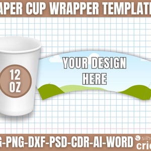 Paper Cup Wrapper Template, Paper Coffee Cup Template, Paper Cup Wrapper, Paper Cup Bundle, 4oz 8oz 9oz 12oz 16oz zdjęcie 3