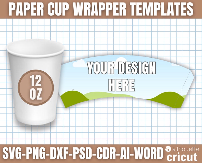 Paper Cup Wrapper Template, Paper Coffee Cup Template, Paper Cup Wrapper, Paper Cup Bundle, 4oz 8oz 9oz 12oz 16oz zdjęcie 3