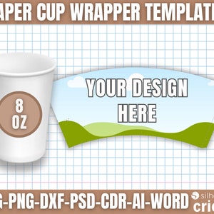 Paper Cup Wrapper Template, Paper Coffee Cup Template, Paper Cup Wrapper, Paper Cup Bundle, 4oz 8oz 9oz 12oz 16oz zdjęcie 5