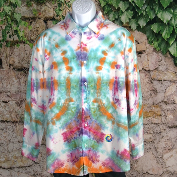 Handmade Men's Tie Dye Dress Shirt, Twisted Scrunch Design, Eco-Friendly Upcycled Dress Shirt, Great Gift for Eco-Conscious Men