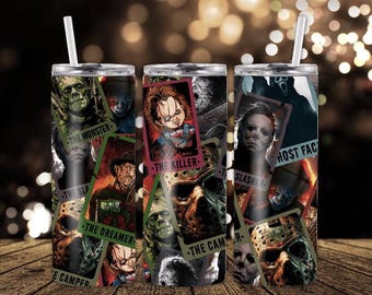 Scary Movie Tarot Card Stainless Steel Tumbler, Horror Icons 20oz