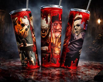 Slasher Horror Tumbler, Halloween Blood Drip Cup, Horror Fan Gift, Spooky Aesthetic Tumbler, 20oz Skinny Cup with Straw