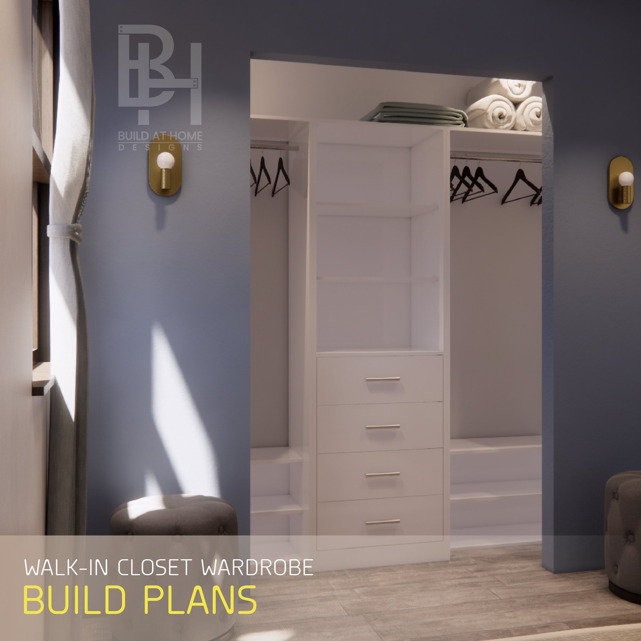 Build plans Walk-in Closet wardrobe,   assembly manual PDF, Master Closet