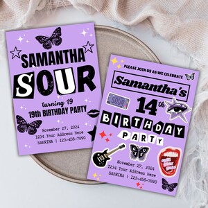 Saure Geburtstags-Themenparty-Lila Einladungen, Eingeweide-Geburtstags-Themen-Geburtstags-Einladungs-Karten-Art-Einladung, Olivia scherzt jugendlich Einladung